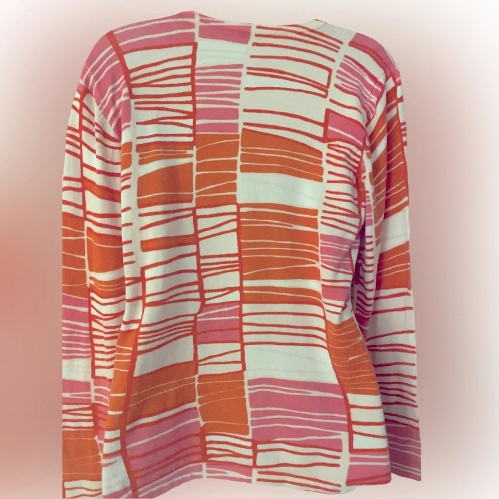 J McLaughlin Knit Cotton Top - M orange , pink ,cream , cotton modal spandex